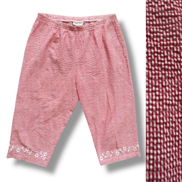 Vintage Red White Gingham Embroidered Cropped Pants Women’s Plus Size 2X Spring - Picture 1 of 14